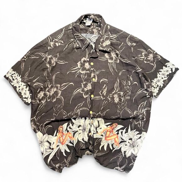 Vintage Kennington Hawaiian Beach Shirt Flower Ladies Wooden Buttons Sz XL - Picture 1 of 6